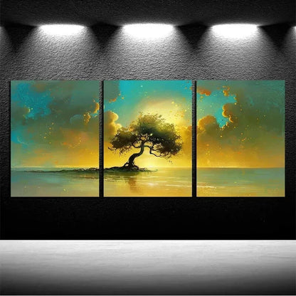 3pcs Vibrant Sunset Tree by the Lake Scene Wall Art Set Canvas Framed 40x60cm - High Quality Print 100% Australian Made Wall Canvas Ready to Hang