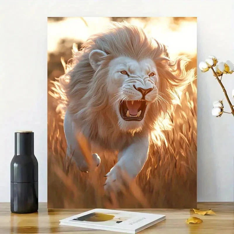 Majestic White Lion Vintage Painting 40x60cm Metal Print Ready to Hang