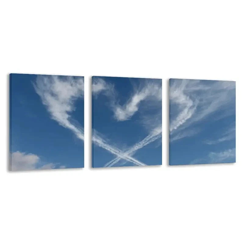 3pcs Heart Shaped Cloud in Sky Decor Wall Art Set Canvas Framed 40x60cm - High Quality Print 100% Australian Made Wall Canvas Ready to Hang