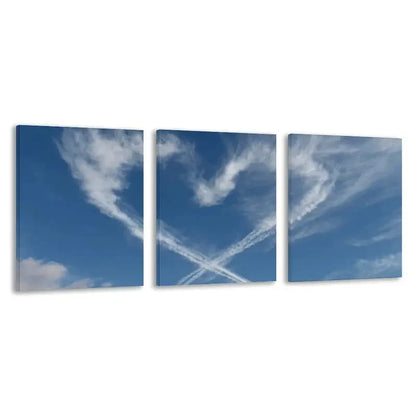 3pcs Heart Shaped Cloud in Sky Decor Wall Art Set Canvas Framed 40x60cm - High Quality Print 100% Australian Made Wall Canvas Ready to Hang
