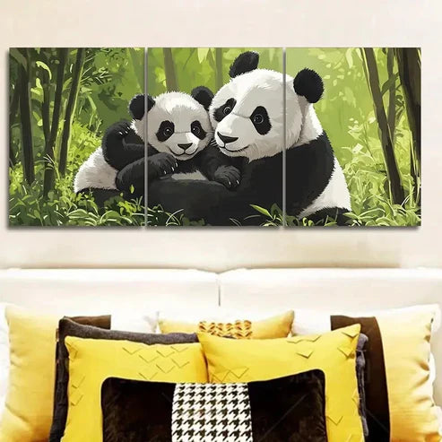 3pcs Cute panda family Wall Art Set Canvas Unframed - High Quality Print 100% Australian Made Wall Canvas