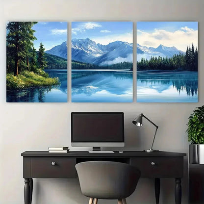 3pcs Crystal Lake Blue Mountain Nature Landscape Wall Art Set Canvas Framed 40x60cm - High Quality Print 100% Australian Made Wall Canvas Ready to Hang