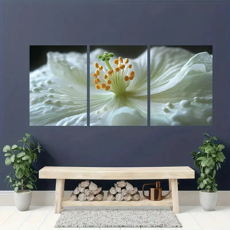 3pcs Serene Nature Elegant White Flower Metal Print Ready to Hang Art