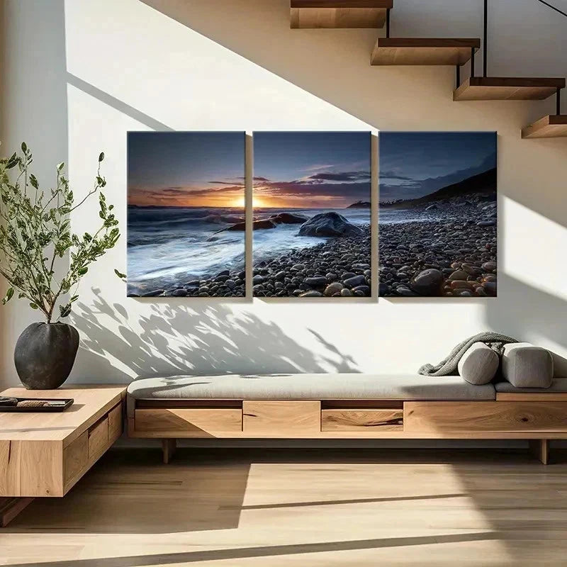 3pcs Beach Sunset Nature Landscape Sea Wall Art Set Canvas Framed 40x60cm - High Quality Print 100% Australian Made Wall Canvas Ready to Hang