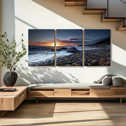 3pcs Beach Sunset Nature Landscape Sea Wall Art Set Canvas Framed 40x60cm - High Quality Print 100% Australian Made Wall Canvas Ready to Hang