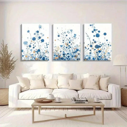 3pcs Featuring Delicate Wildflowers and Floating Metal Print Ready to Hang Art