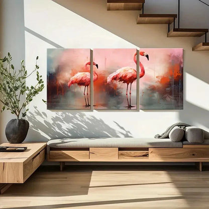 3pcs Artistic Flamingo Decor Abstract Painting Metal Print Ready to Hang Art