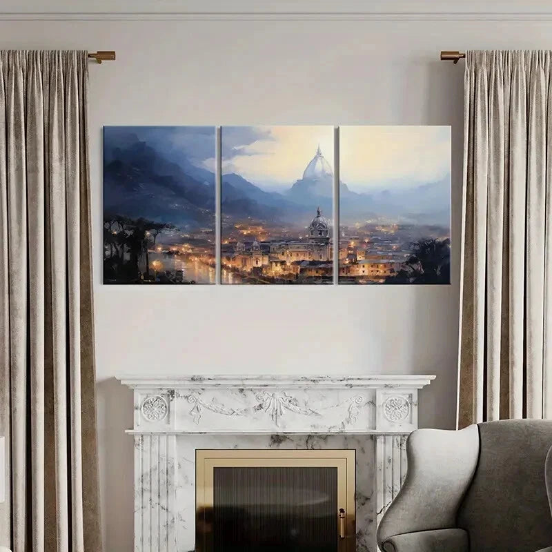 3pcs Mountain Landscape Cathedral Silhouette Metal Print Ready to Hang Art