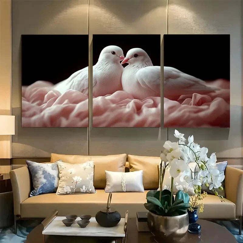 3pcs Elegant White Doves Birds Metal Print Ready to Hang Art