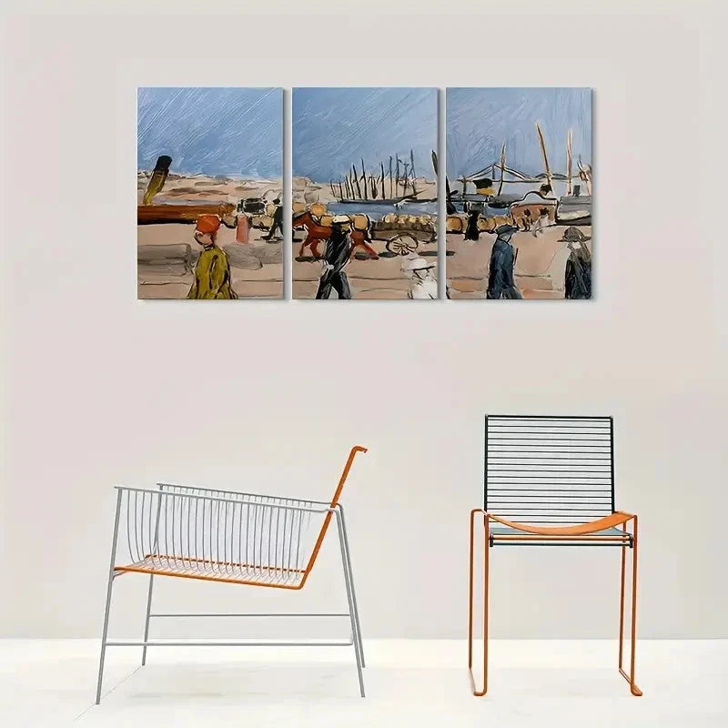 3pcs Vibrant Nautical Coastal Harbor Life Metal Print Ready to Hang Art