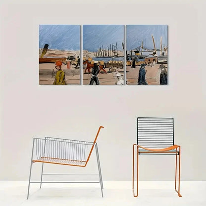 3pcs Vibrant Nautical Coastal Harbor Life Metal Print Ready to Hang Art