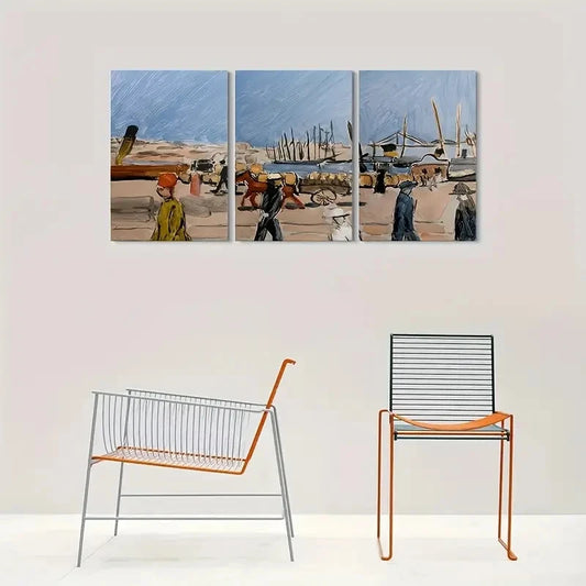 3pcs Vibrant Nautical Coastal Harbor Life Metal Print Ready to Hang Art