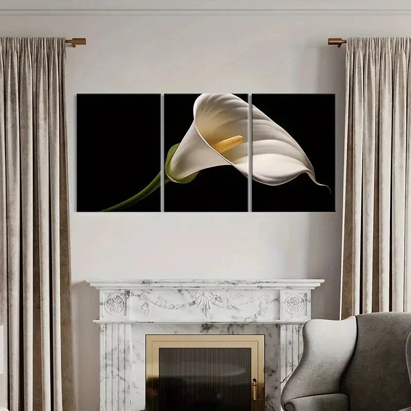 3pcs Set of Elegant White Calla Lily Metal Print Ready to Hang Art