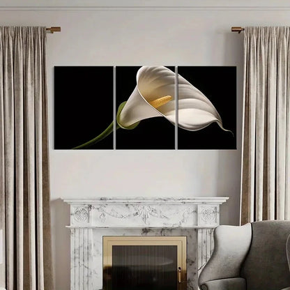 3pcs Set of Elegant White Calla Lily Metal Print Ready to Hang Art