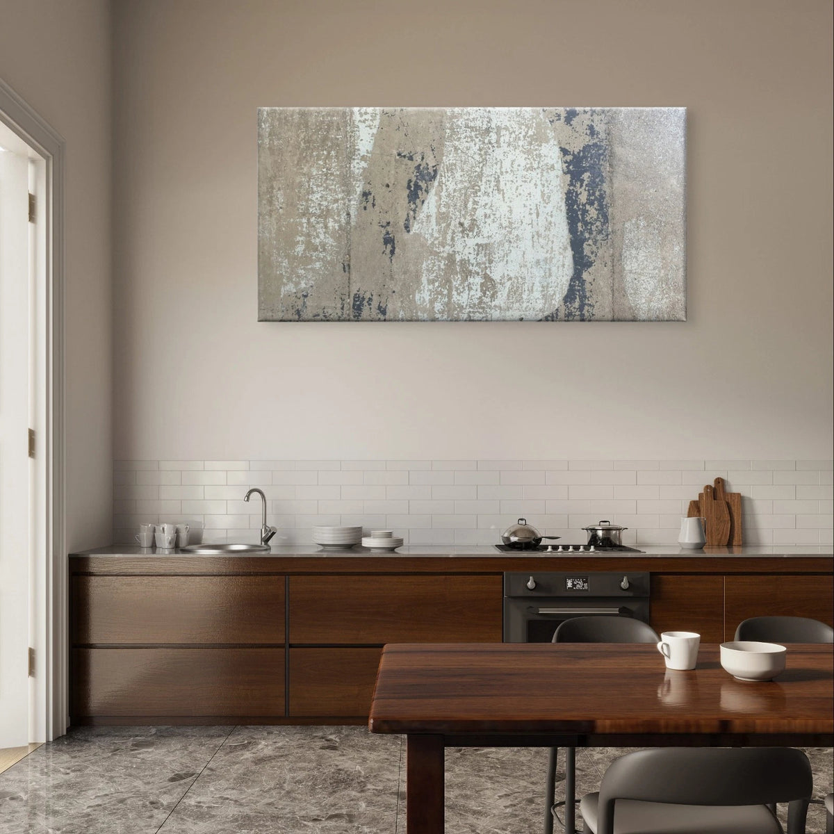 Modern Neutral Concrete Texture Wall Art Canvas Office Home Framed 120x60cm