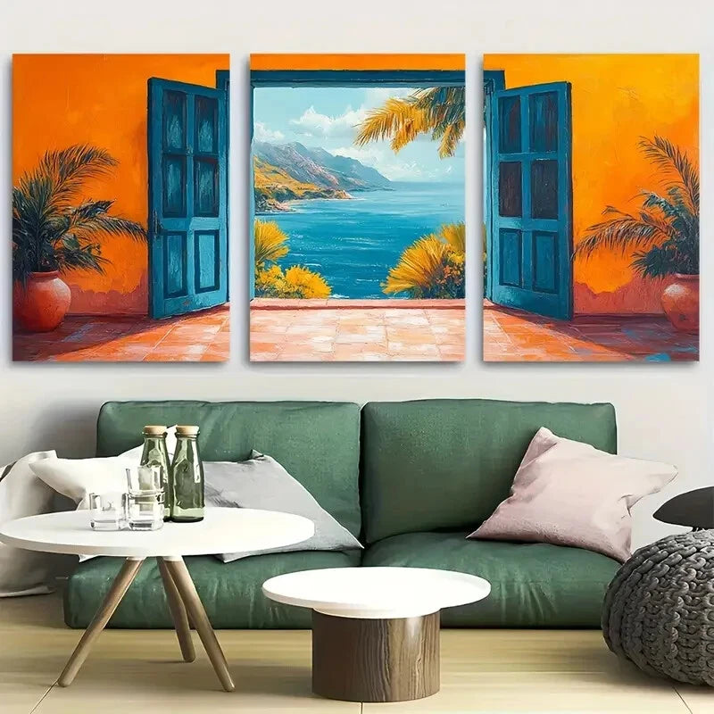 3pcs Matisse Open Window with Beach Scene Metal Print Ready to Hang Art