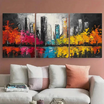 3pcs Black Painting City Colorful Landscape Wall Art Set Canvas Framed 40x60cm - High Quality Print 100% Australian Made Wall Canvas Ready to Hang