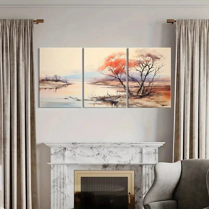 3pcs Abstract Landscape Art Watercolor Painting Metal Print Ready to Hang Art