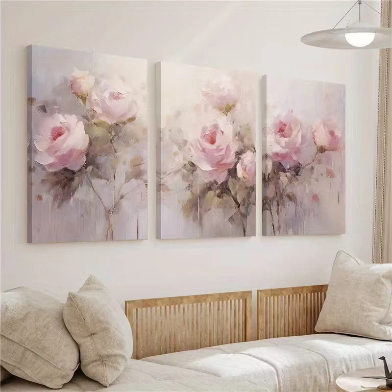3pcs Pink Rose Flower Painting Spring Flower Wall Art Set Canvas Framed 50x70cm – High Quality Print 100% Australian Made Wall Canvas Ready to Hang