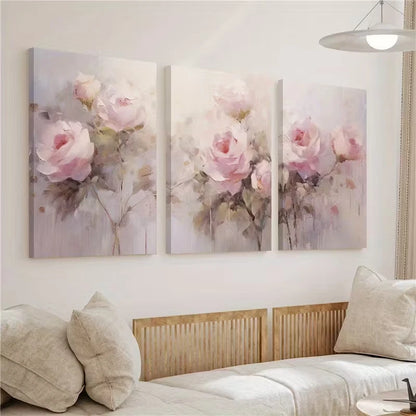 3pcs Pink Rose Flower Painting Spring Flower Wall Art Set Canvas Framed 50x70cm – High Quality Print 100% Australian Made Wall Canvas Ready to Hang