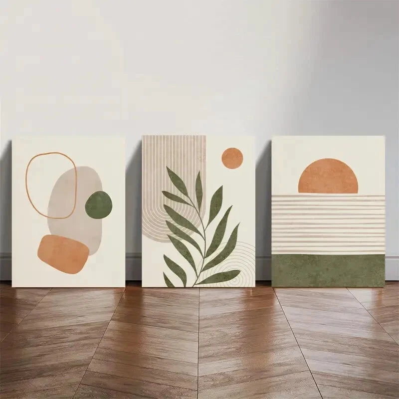 3pcs Abstract Green Tropical Leaves Geometric Art Metal Print Ready to Hang Art