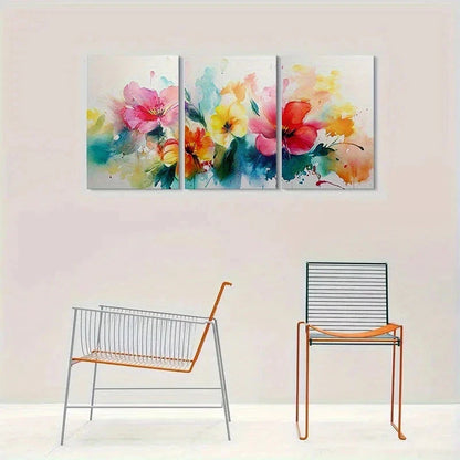 3pcs Abstract Watercolor Flower Painting Metal Print Ready to Hang Art