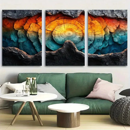 3pcs Colorful Tree Rings Top Down View Design Metal Print Ready to Hang Art