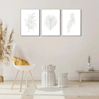 3pcs Minimalist Botanical Leaf Line Art Prints Metal Print Ready to Hang Art