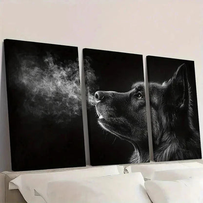 3pcs Black & White German Shepherd Dog Wall Art Set Canvas Framed 40x60cm - High Quality Print 100% Australian Made Wall Canvas Ready to Hang