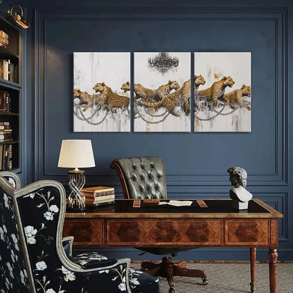 3pcs Leopard Chains Abstract Art Modern Design Metal Print Ready to Hang Art