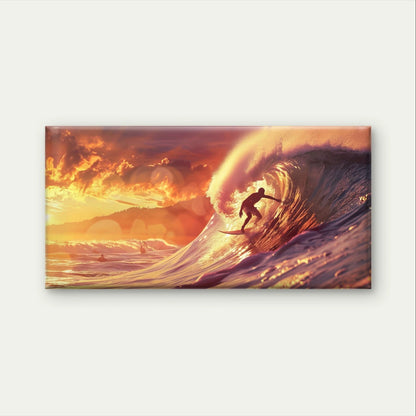 Surfer Catching Golden Hour Wave Wall Art Canvas Office Home Framed 120x60cm