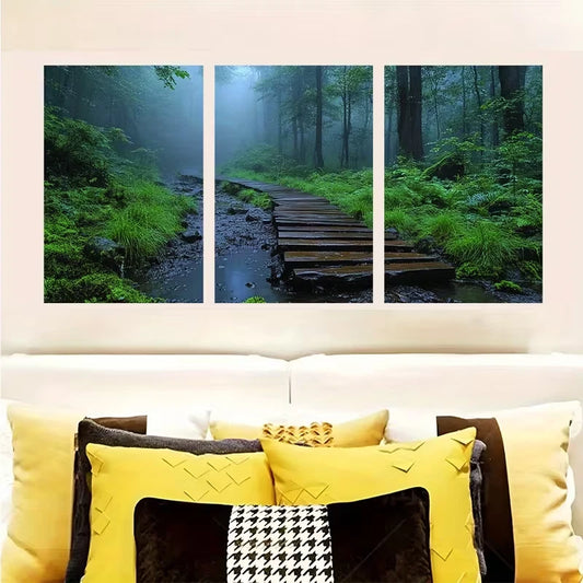 3pcs Nature-Inspired Rainforest Walkway Metal Print Ready to Hang Art