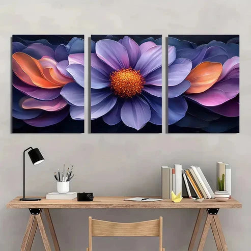 3pcs Vibrant Purple Aster Flower Perfect Wall Art Canvas Unframed - High Quality Print 100% Australian Made Wall Canvas