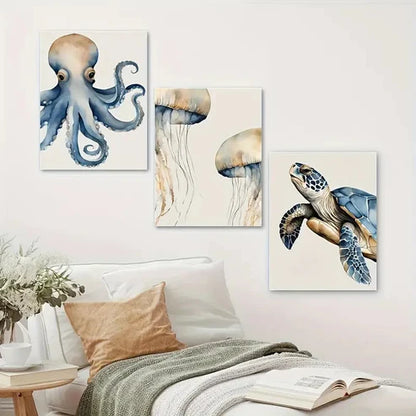 3pcs Octopus and Turtle Wall Art Set Canvas Unframed – High Quality Print 100% Australian Made Wall Canvas
