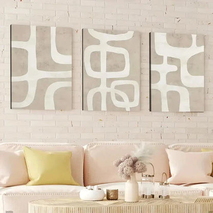3pcs Abstract Geometric Beige Brown White Line Wall Art Canvas Unframed - High Quality Print 100% Australian Made Wall Canvas