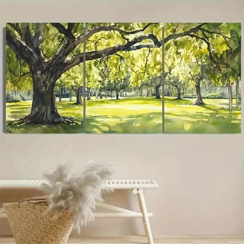 3pcs Audubon Park Oak Green Trees Design Metal Print Ready to Hang Art