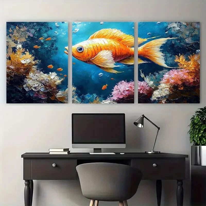 3pcs Seashell Underwater Marine Illustration Wall Art Set Canvas Framed 50x70cm - High Quality Print 100% Australian Made Wall Canvas Ready to Hang
