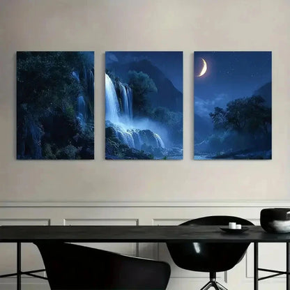 3pcs Mesmerizing Waterfall Cascading Down Metal Print Ready to Hang Art