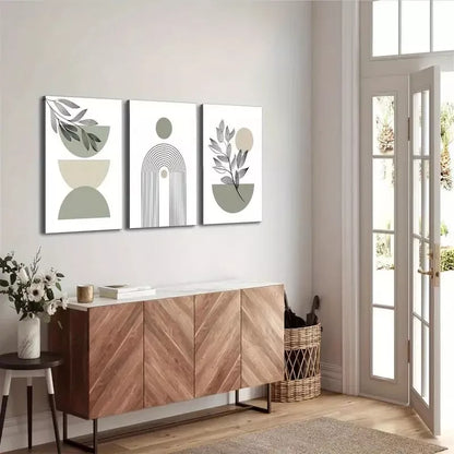 3pcs Boho Chic Sage Green Modern Abstract Geometric Designs Canvas Framed 40x60cm - High Quality Print 100% Australian Made Wall Canvas Ready to Hang