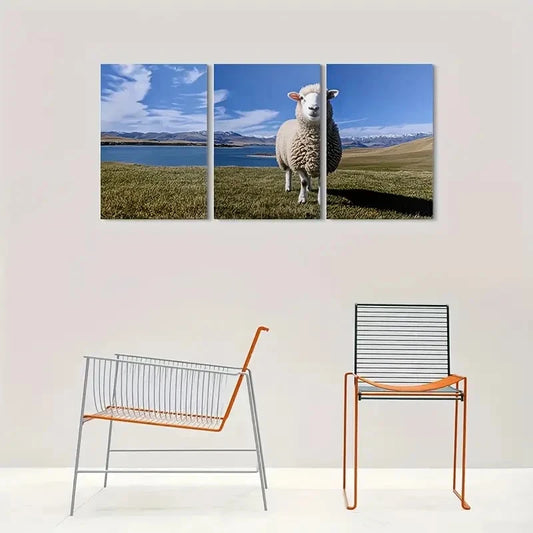 3pcs Scene with Lake and Mountains Sheep Metal Print Ready to Hang Art