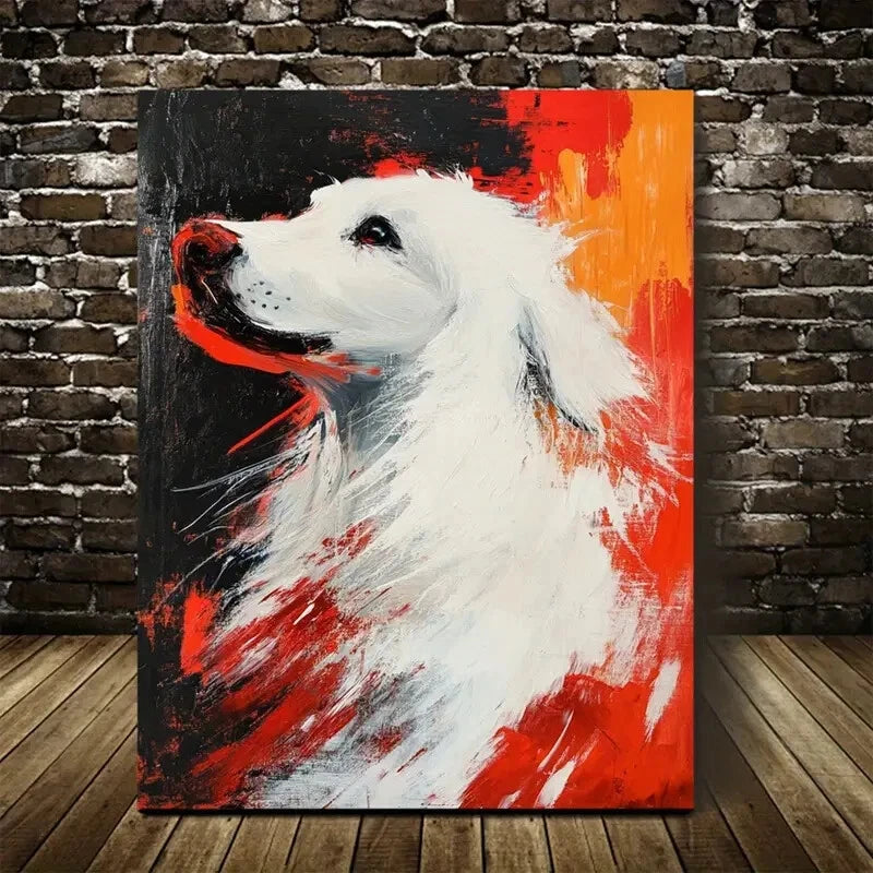 Beautiful Modern Abstract White Dog Painting 40x60cm Metal Print Ready to Hang