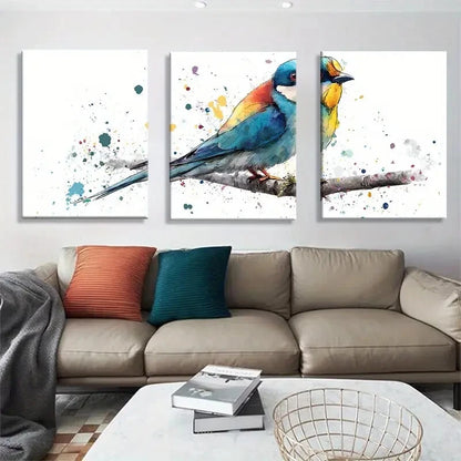 3pcs Vibrant Bird Watercolor Splatter Modern NatureMetal Print Ready to Hang Art