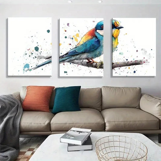 3pcs Vibrant Bird Watercolor Splatter Modern NatureMetal Print Ready to Hang Art