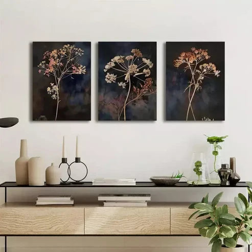 3pcs Vintage Wildflower Modern Botanical Canvas Framed 60x90cm - High Quality Print 100% Australian Made Wall Canvas Ready to Hang