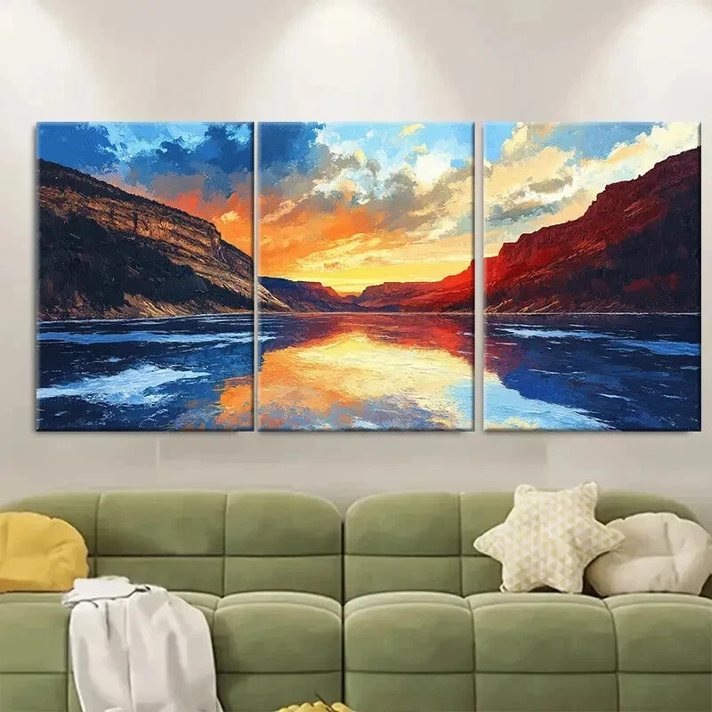 3pcs Flaming Gorge Golden Themed Metal Print Ready to Hang Art