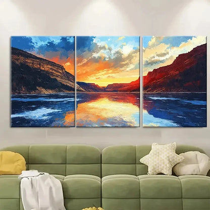 3pcs Flaming Gorge Golden Themed Metal Print Ready to Hang Art