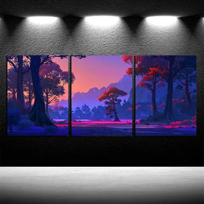 3pcs Ethereal Midnight Forest Series Metal Print Ready to Hang Art
