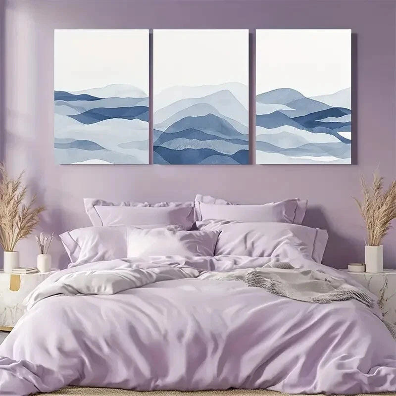 3pcs Abstract Navy Blue Painting Wall Art Prints Metal Print Ready to Hang Art