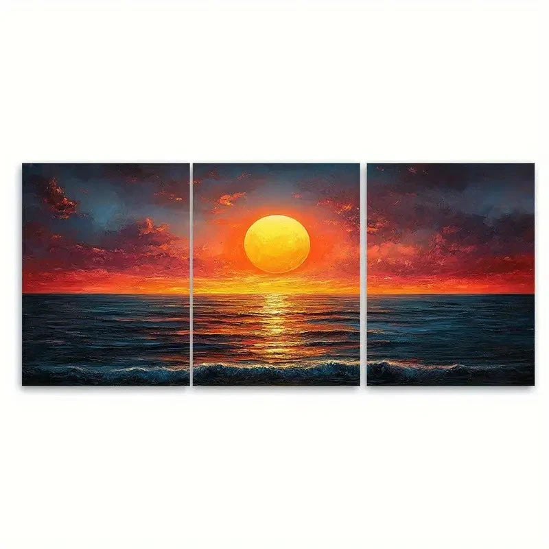 3pcs Large Colorful Abstract Ocean Evening F Wall Art Set Canvas Framed 50x70cm - High Quality Print 100% Australian Made Wall Canvas Ready to Hang
