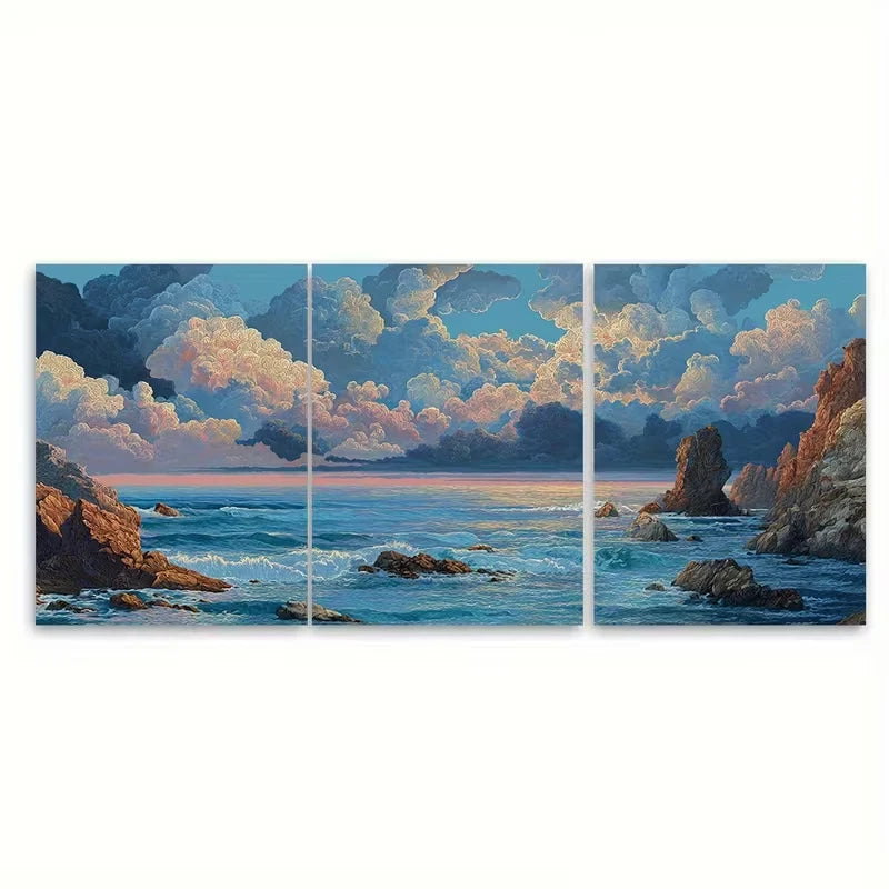 3pcs Dusk on the Open Sea Metal Print Ready to Hang Art